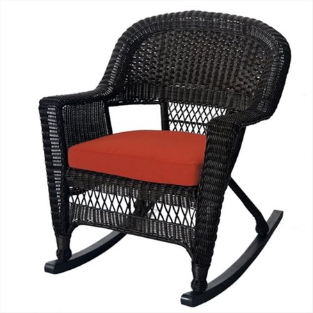 JECO Jeco W00201R-A-2-FS018 Espresso Rocker Wicker Chair With Red Cushion - Set 2 W00201R-A_2-FS018